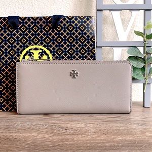 FIRM PRICE‼️ TORY BURCH Emerson L-zip Continental Wallet Grey Heron